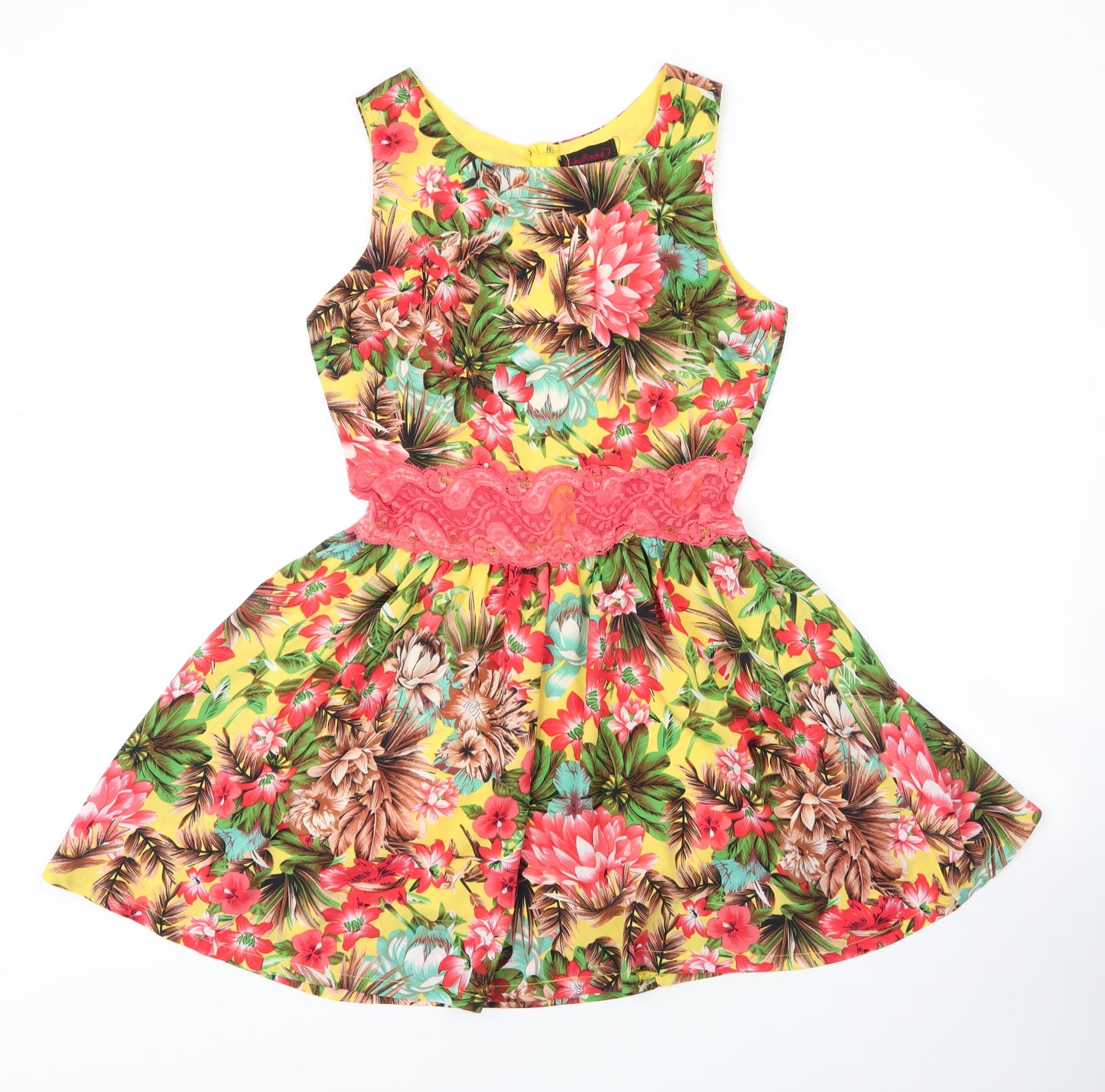 Ruby Rocks Womens Red Floral Polyester A-Line  Size 12  Round Neck Zip