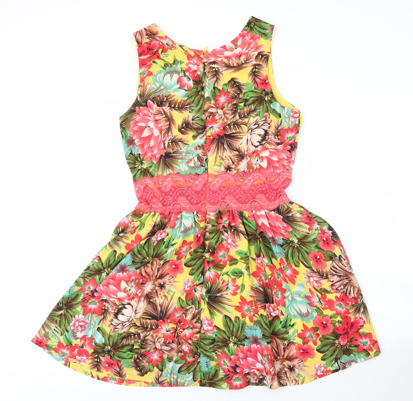 Ruby Rocks Womens Red Floral Polyester A-Line  Size 12  Round Neck Zip