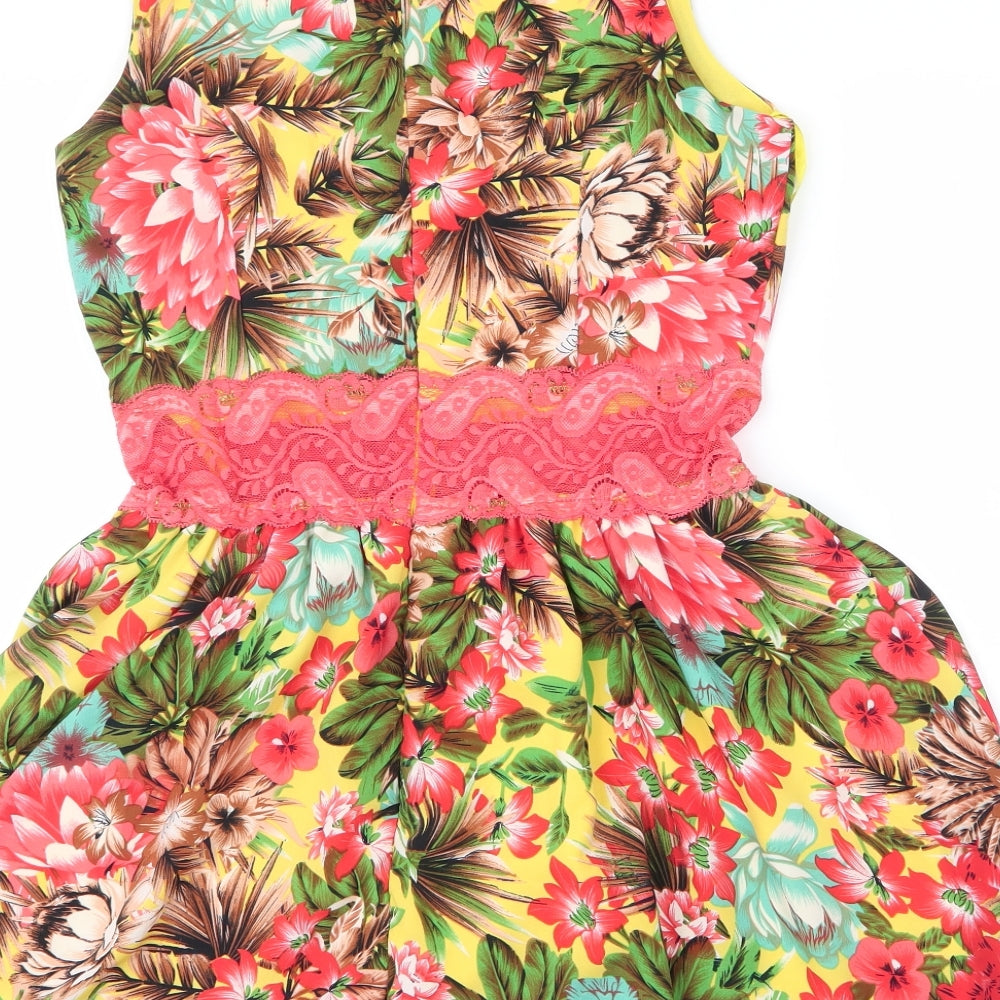 Ruby Rocks Womens Red Floral Polyester A-Line  Size 12  Round Neck Zip