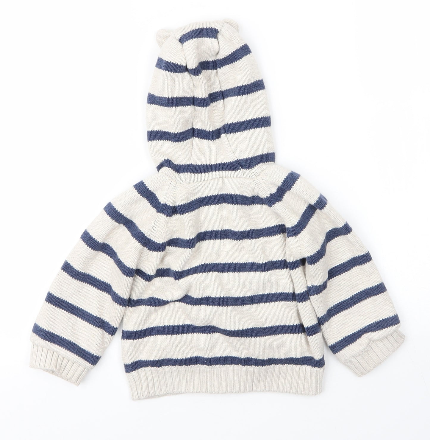 TU Boys Beige Striped Cotton Full Zip Jumper Size 12-18 Months  Zip