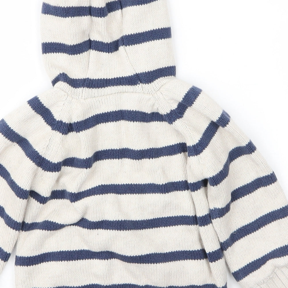 TU Boys Beige Striped Cotton Full Zip Jumper Size 12-18 Months  Zip