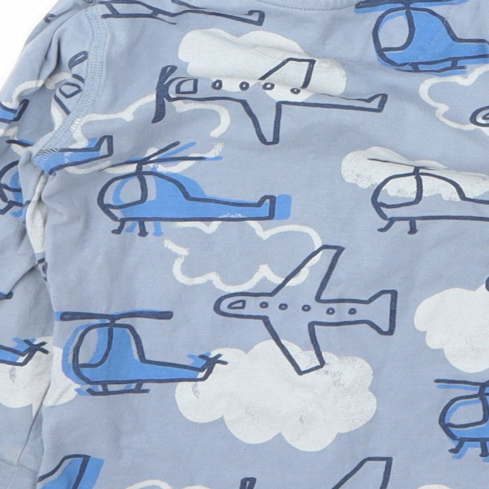 M&S Boys Blue  Cotton Basic T-Shirt Size 18-24 Months Round Neck Button