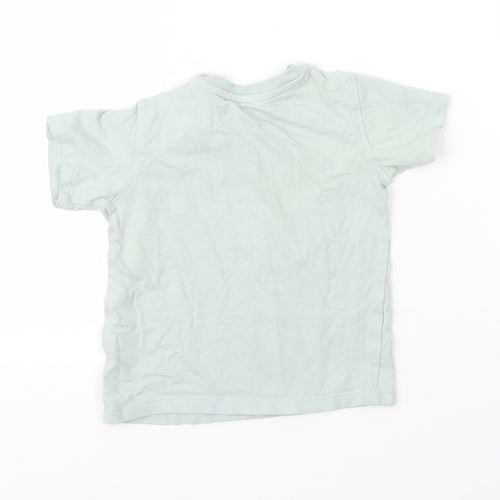 M&S Boys Green  Cotton Basic T-Shirt Size 12 Months Round Neck Button