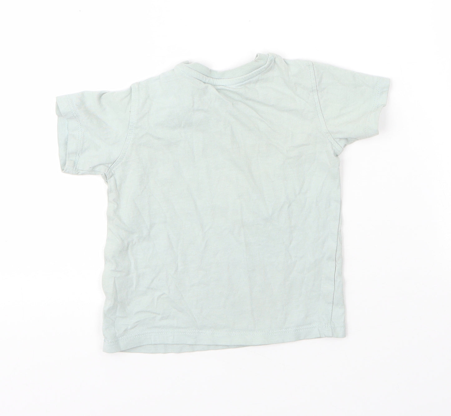 M&S Boys Green  Cotton Basic T-Shirt Size 12 Months Round Neck Button