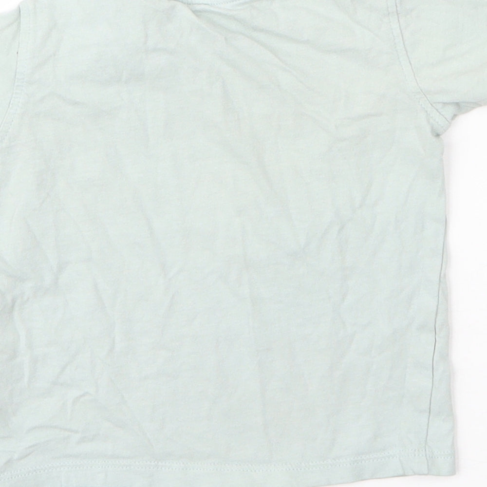 M&S Boys Green  Cotton Basic T-Shirt Size 12 Months Round Neck Button