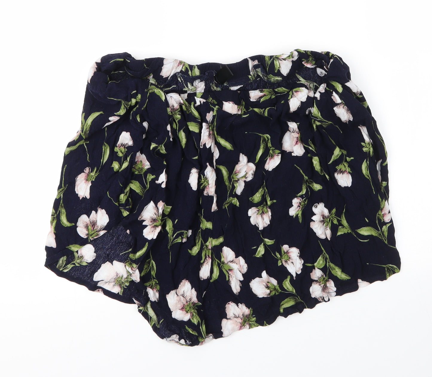 SheIn Womens Blue Floral Viscose Cut-Off Shorts Size 3XL  Regular Drawstring