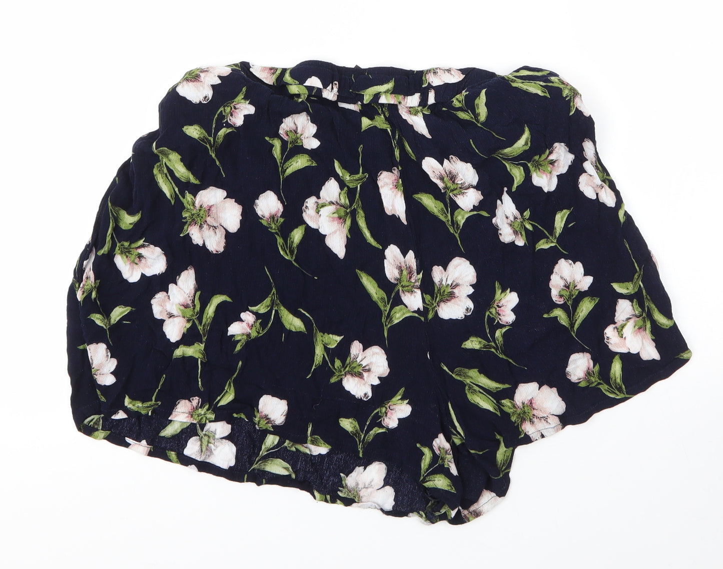 SheIn Womens Blue Floral Viscose Cut-Off Shorts Size 3XL  Regular Drawstring