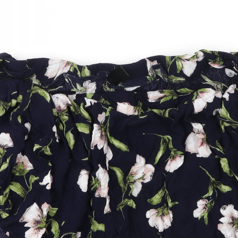 SheIn Womens Blue Floral Viscose Cut-Off Shorts Size 3XL  Regular Drawstring