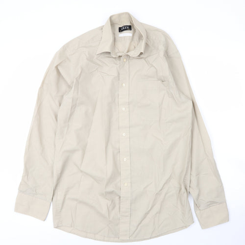 Debenhams Mens Beige  Cotton  Button-Up Size 15 Collared Button