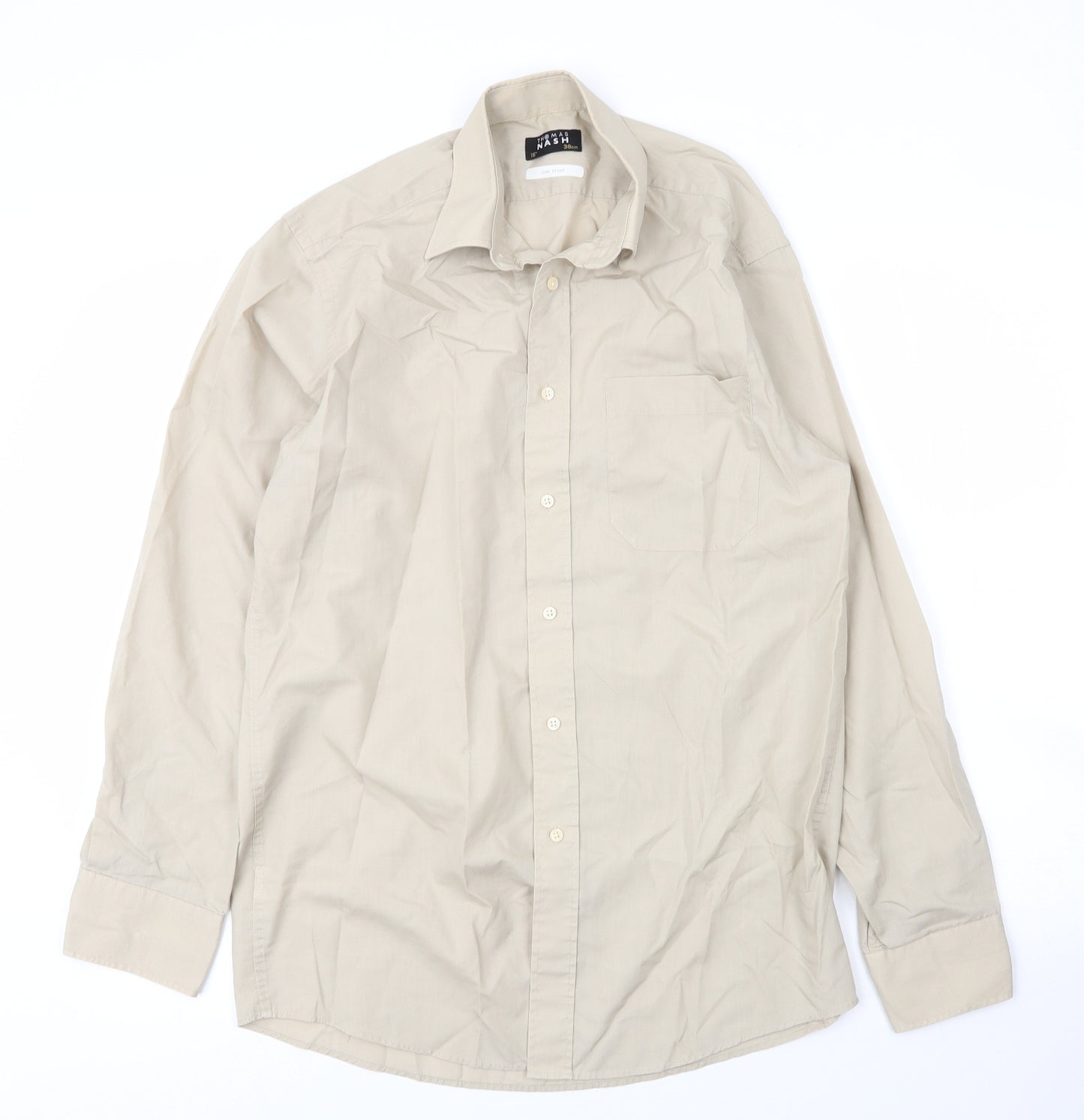 Debenhams Mens Beige  Cotton  Button-Up Size 15 Collared Button