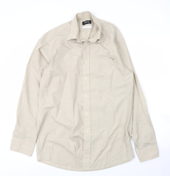 Debenhams Mens Beige  Cotton  Button-Up Size 15 Collared Button