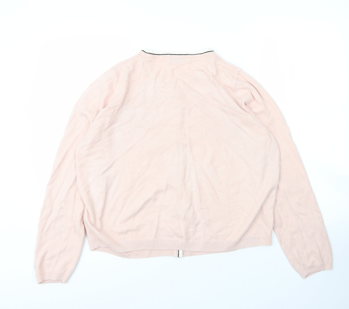 M&S Womens Pink Round Neck  Acrylic Cardigan Jumper Size 16
