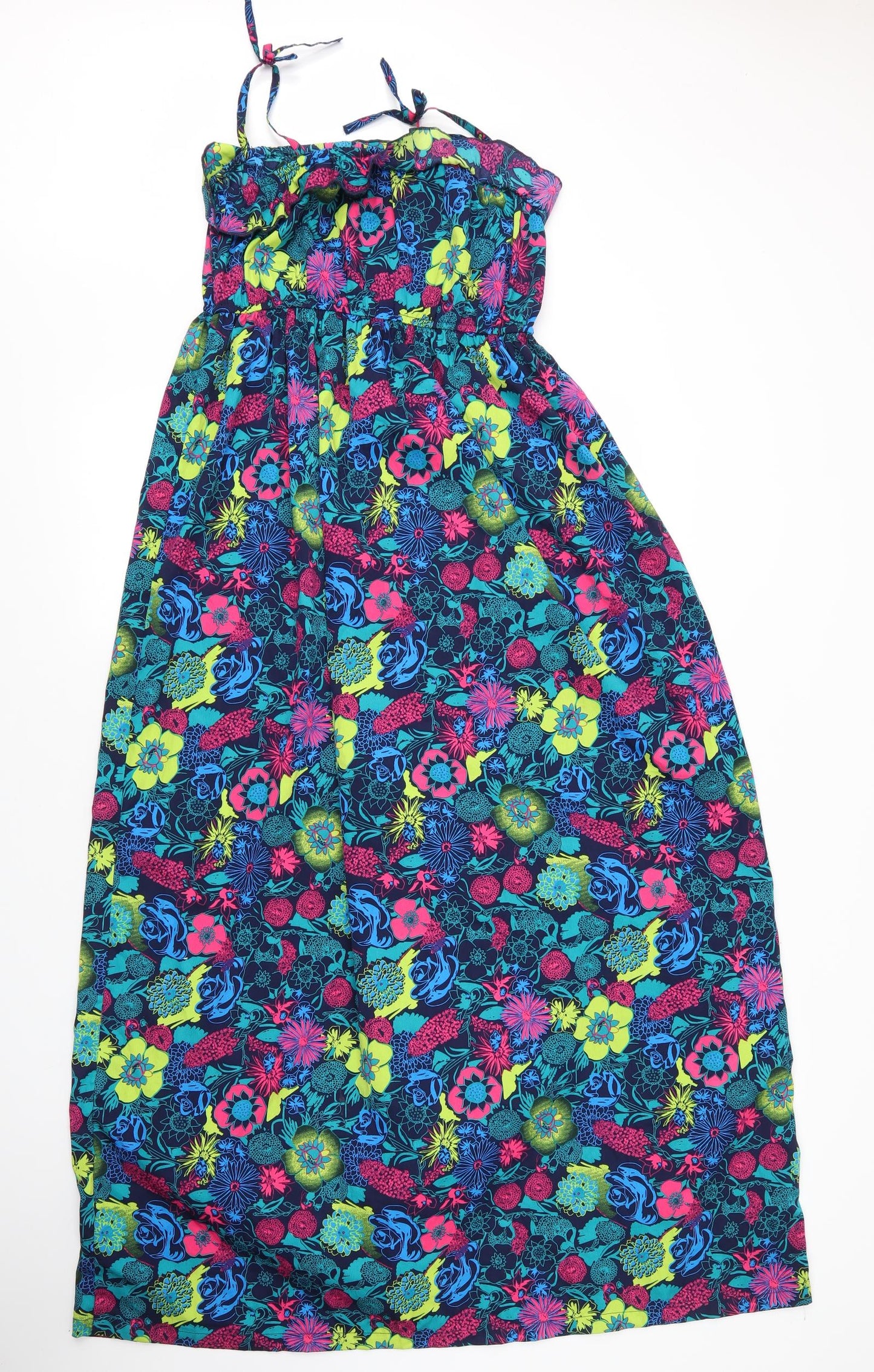 Tammy Girls Blue Floral Polyester Maxi  Size 12 Years  Round Neck