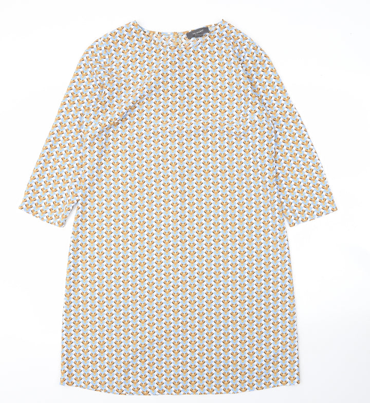 Primark Womens Yellow Geometric Polyester Shift  Size 12  Roll Neck Button