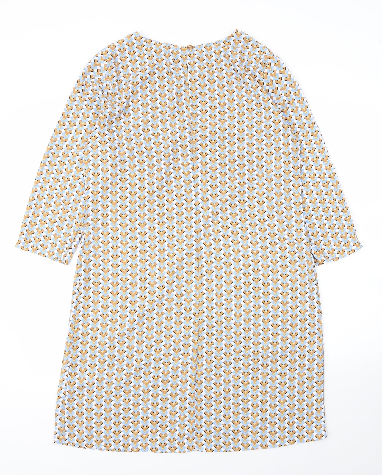 Primark Womens Yellow Geometric Polyester Shift  Size 12  Roll Neck Button