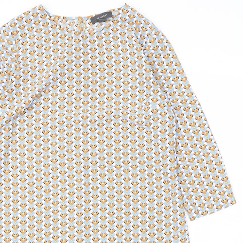 Primark Womens Yellow Geometric Polyester Shift  Size 12  Roll Neck Button
