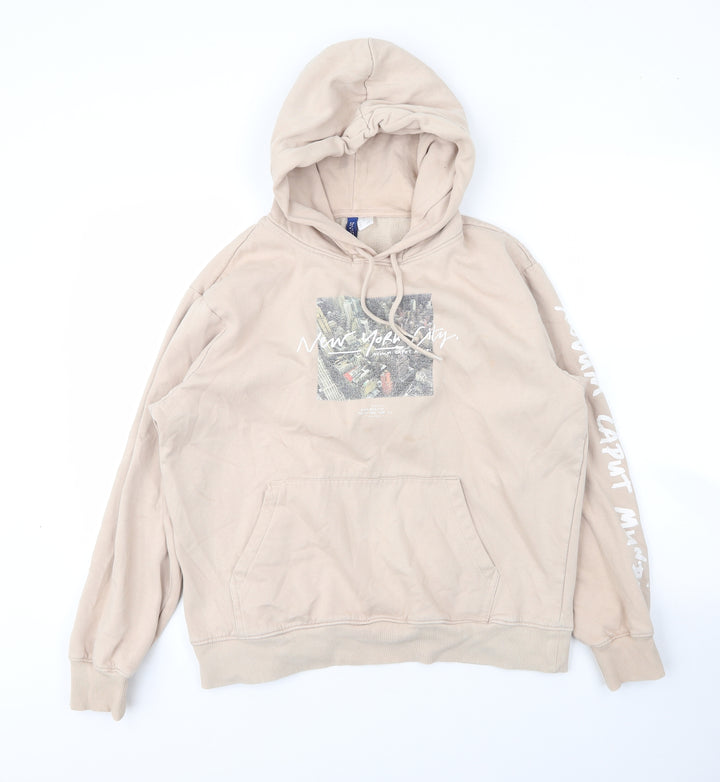 H&M Womens Beige Cotton Pullover Hoodie Size M