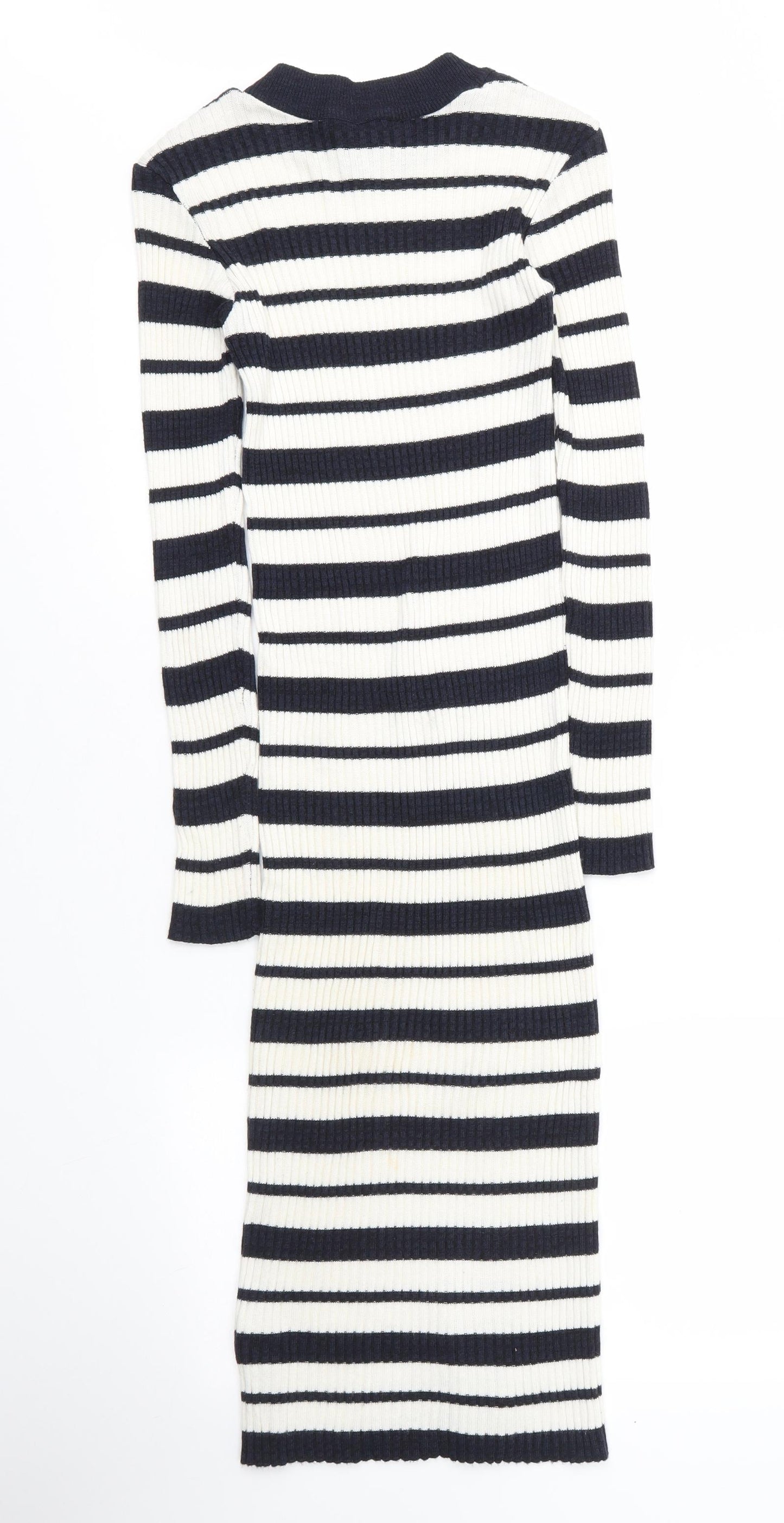 Primark Womens Blue Striped Acrylic Bodycon  Size 6  Mock Neck