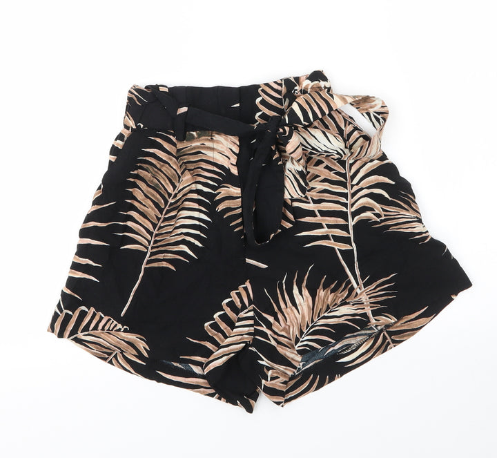 H&M Womens Beige Floral Viscose Paperbag Shorts Size 4 Regular Drawstring