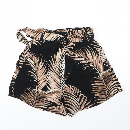 H&M Womens Beige Floral Viscose Paperbag Shorts Size 4  Regular Drawstring