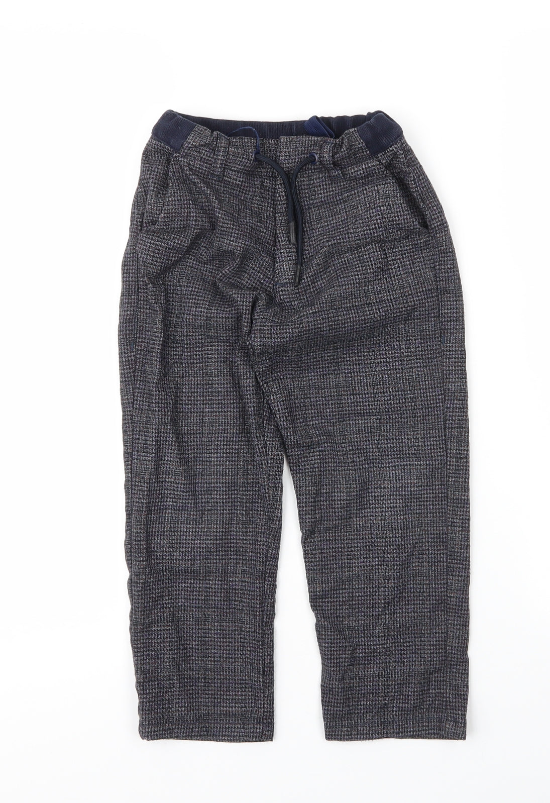 Zara Boys Blue Plaid Viscose Capri Trousers Size 6 Years  Regular Drawstring