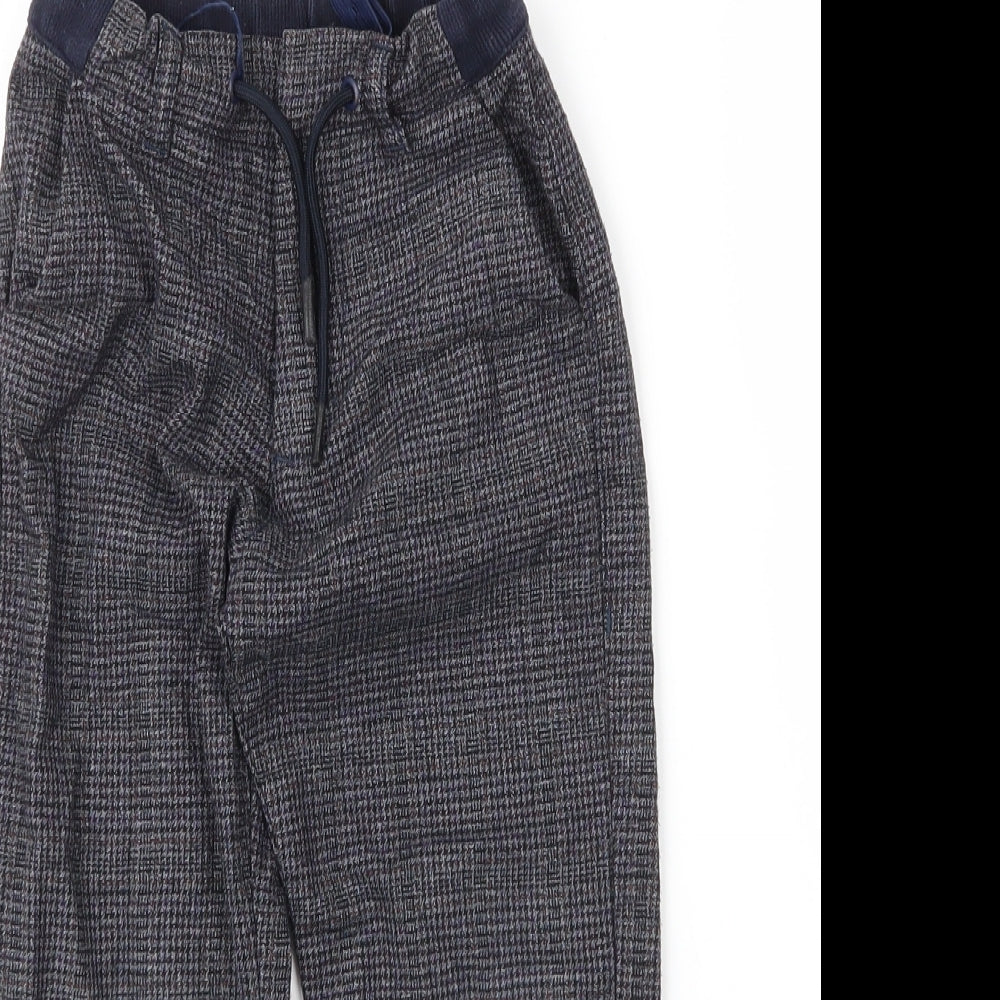 Zara Boys Blue Plaid Viscose Capri Trousers Size 6 Years  Regular Drawstring