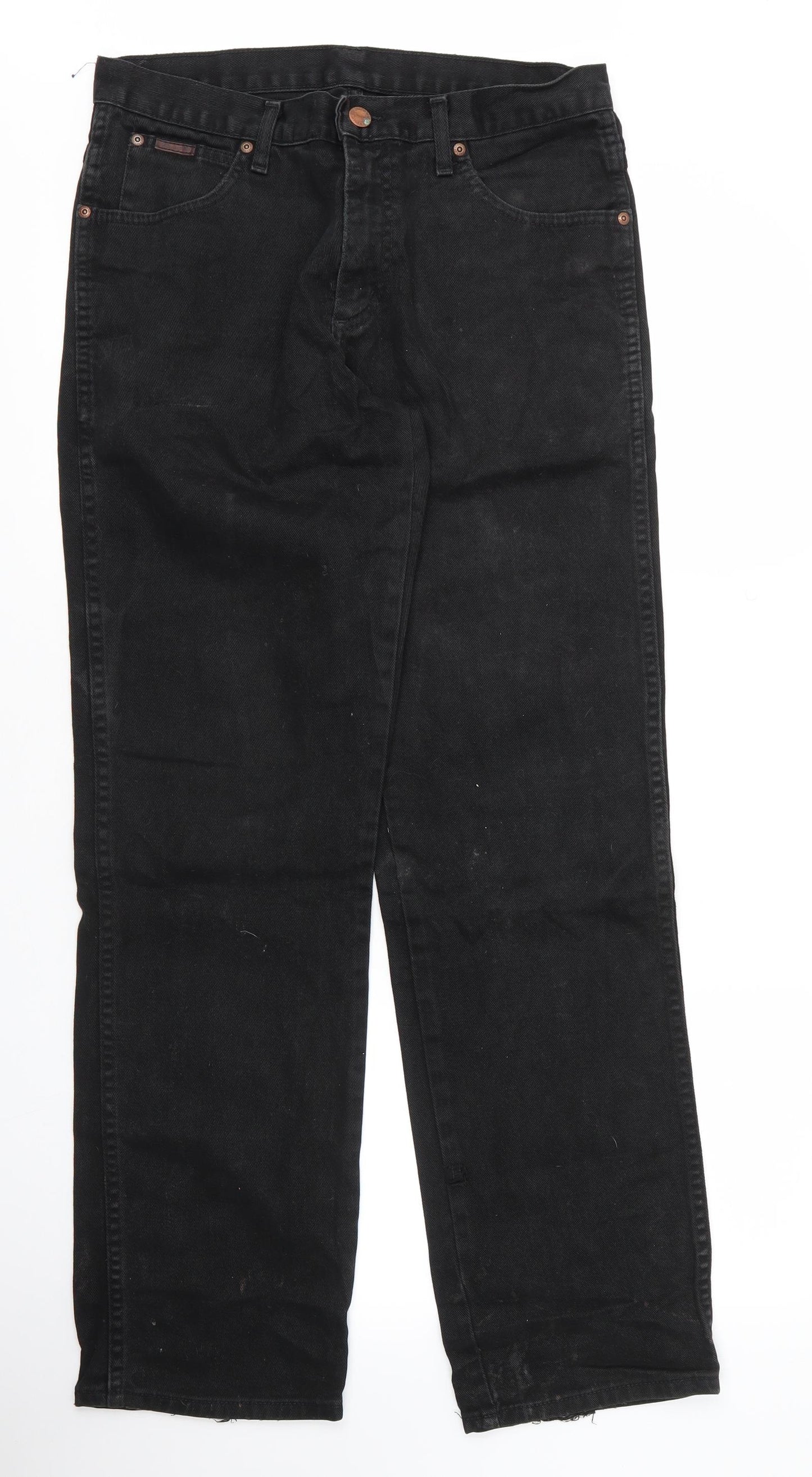 Wrangler Mens Black  Cotton Straight Jeans Size 32 in L31 in Regular Zip