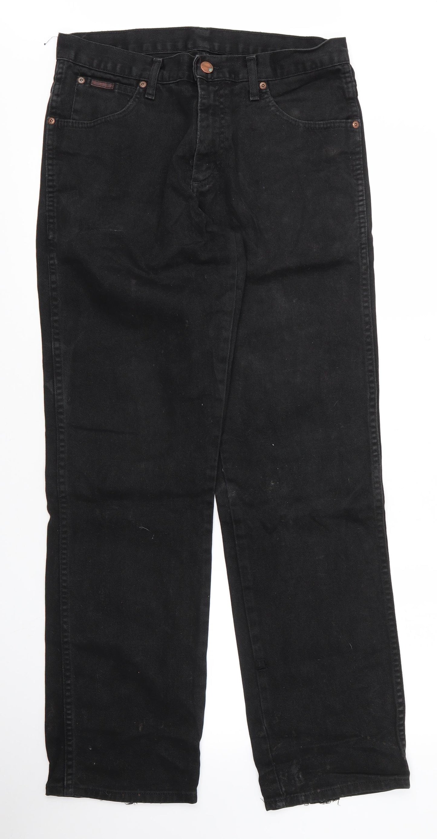Wrangler Mens Black  Cotton Straight Jeans Size 32 in L31 in Regular Zip