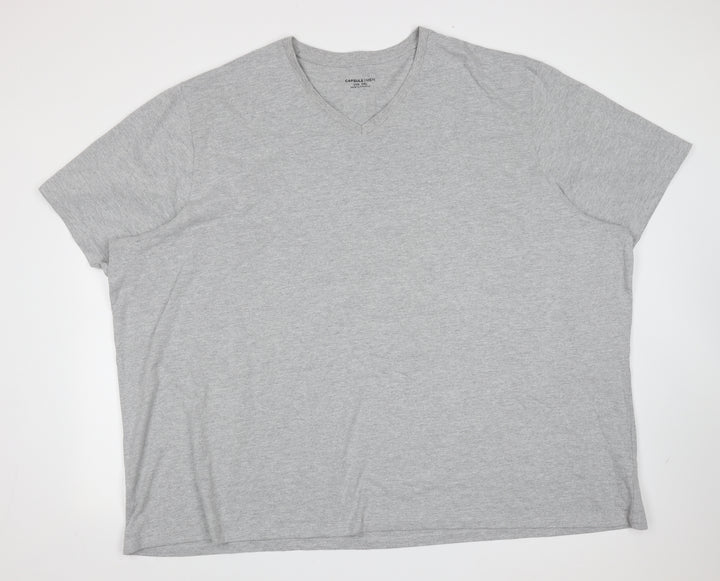 CAPSULE Mens Grey Cotton T-Shirt V-Neck - 5XL