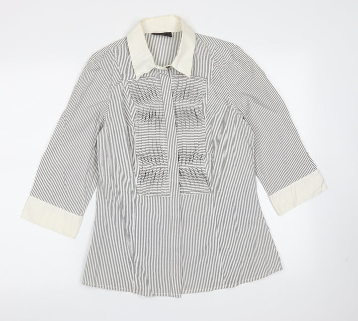 Principles Womens Grey Striped Cotton Basic Blouse Size 12 Collared