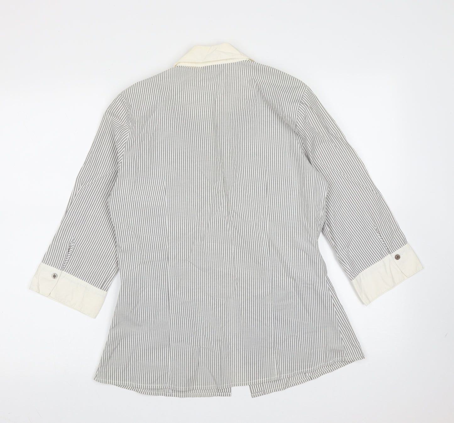 Principles Womens Grey Striped Cotton Basic Blouse Size 12 Collared