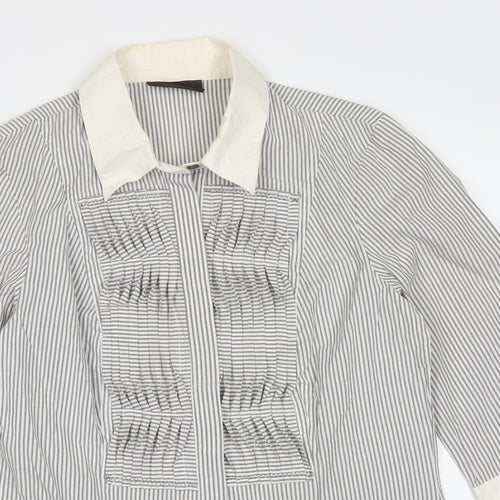 Principles Womens Grey Striped Cotton Basic Blouse Size 12 Collared