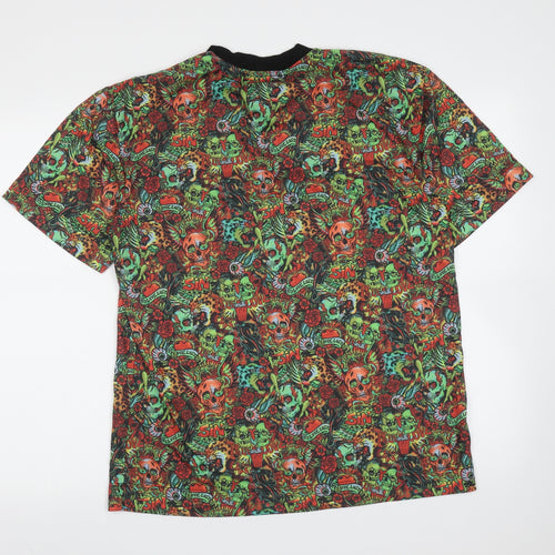COLLUSION Mens Multicoloured  Polyester  T-Shirt Size M Round Neck  - skulls, flowers