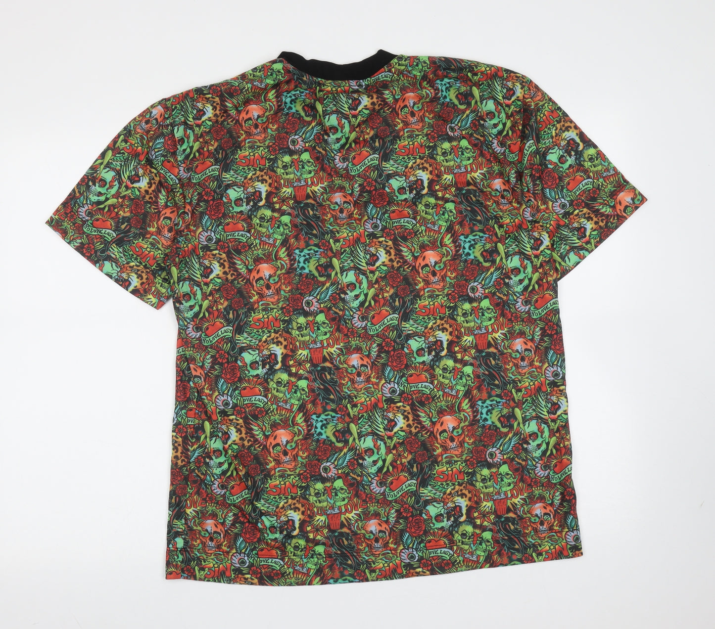 COLLUSION Mens Multicoloured  Polyester  T-Shirt Size M Round Neck  - skulls, flowers