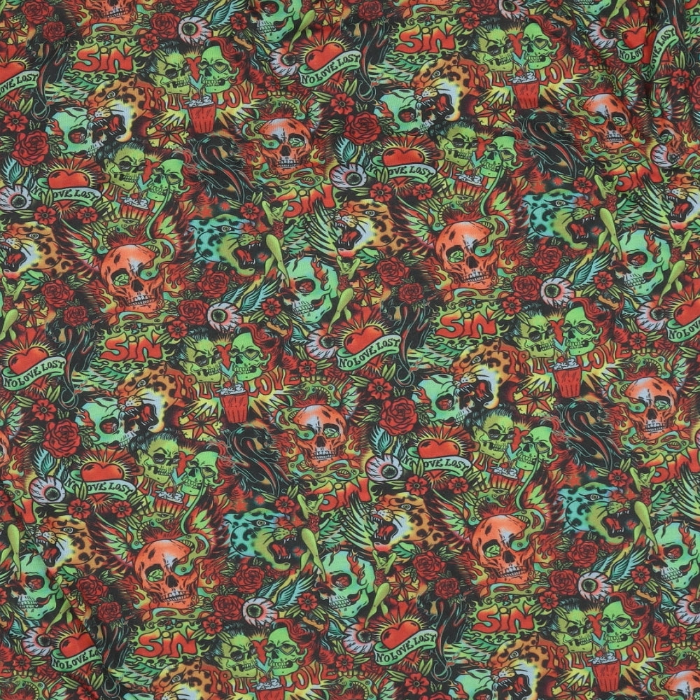 COLLUSION Mens Multicoloured  Polyester  T-Shirt Size M Round Neck  - skulls, flowers