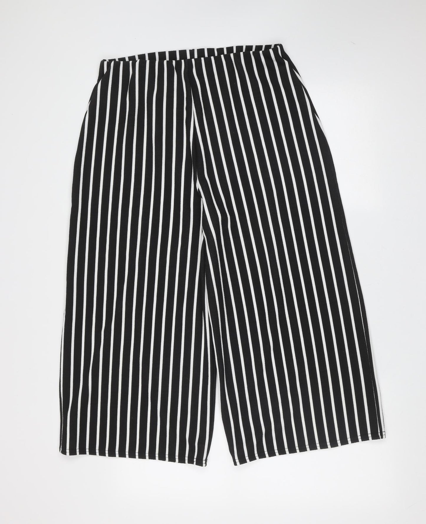 Missguided Womens Black Striped Polyester Cropped Trousers Size 14 L21 in Regular