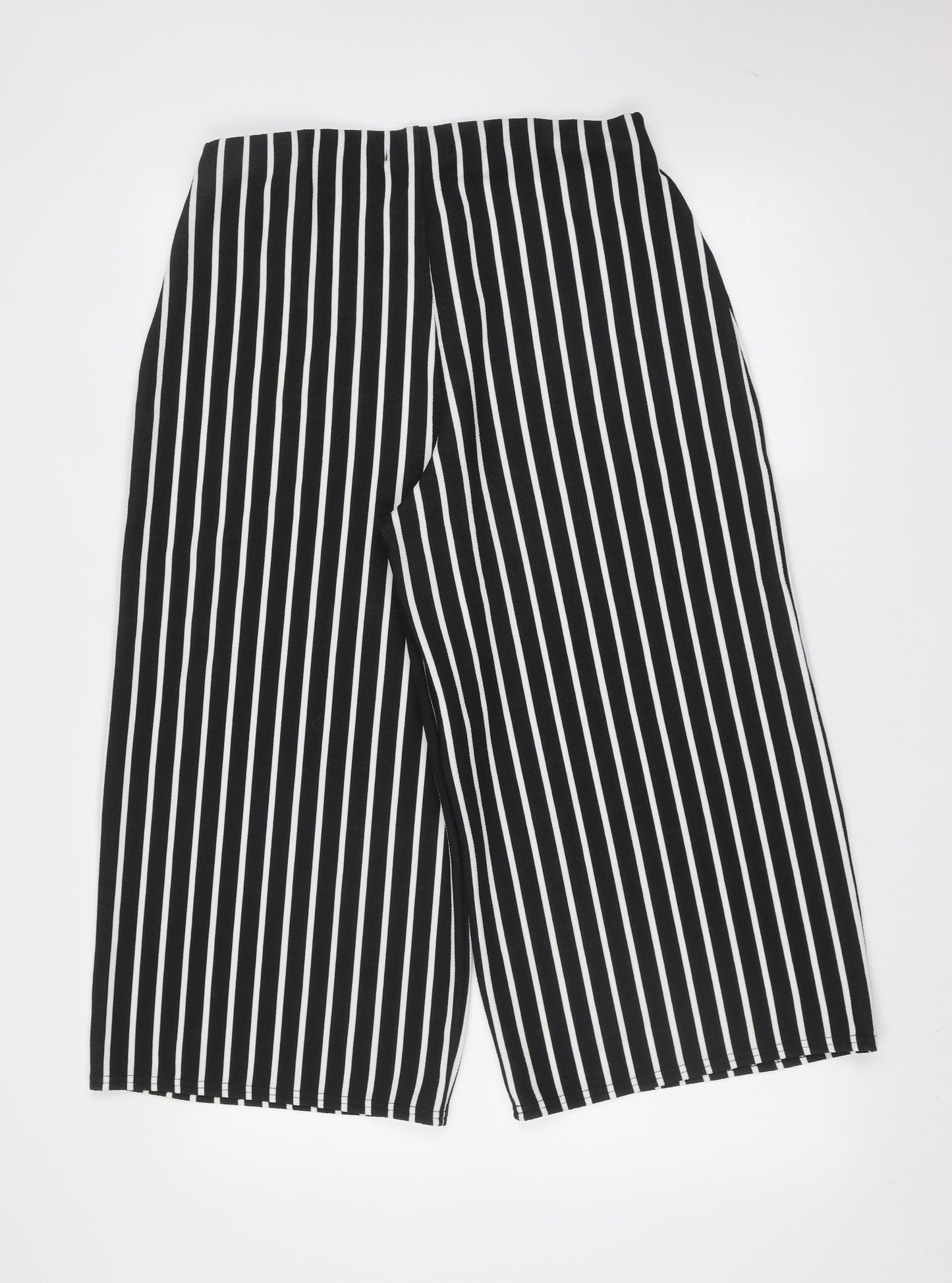 Missguided Womens Black Striped Polyester Cropped Trousers Size 14 L21 in Regular