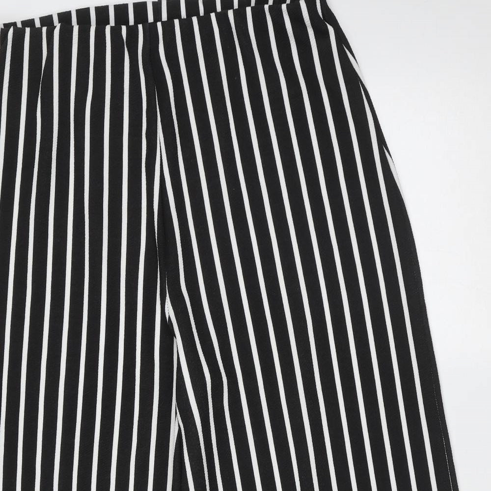 Missguided Womens Black Striped Polyester Cropped Trousers Size 14 L21 in Regular