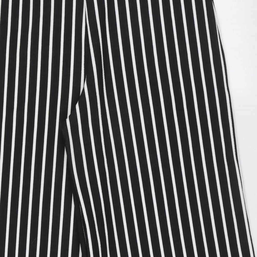 Missguided Womens Black Striped Polyester Cropped Trousers Size 14 L21 in Regular