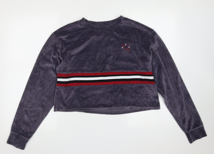 Topshop Womens Purple Striped Cotton Pullover Sweatshirt Size 8   - cropped
