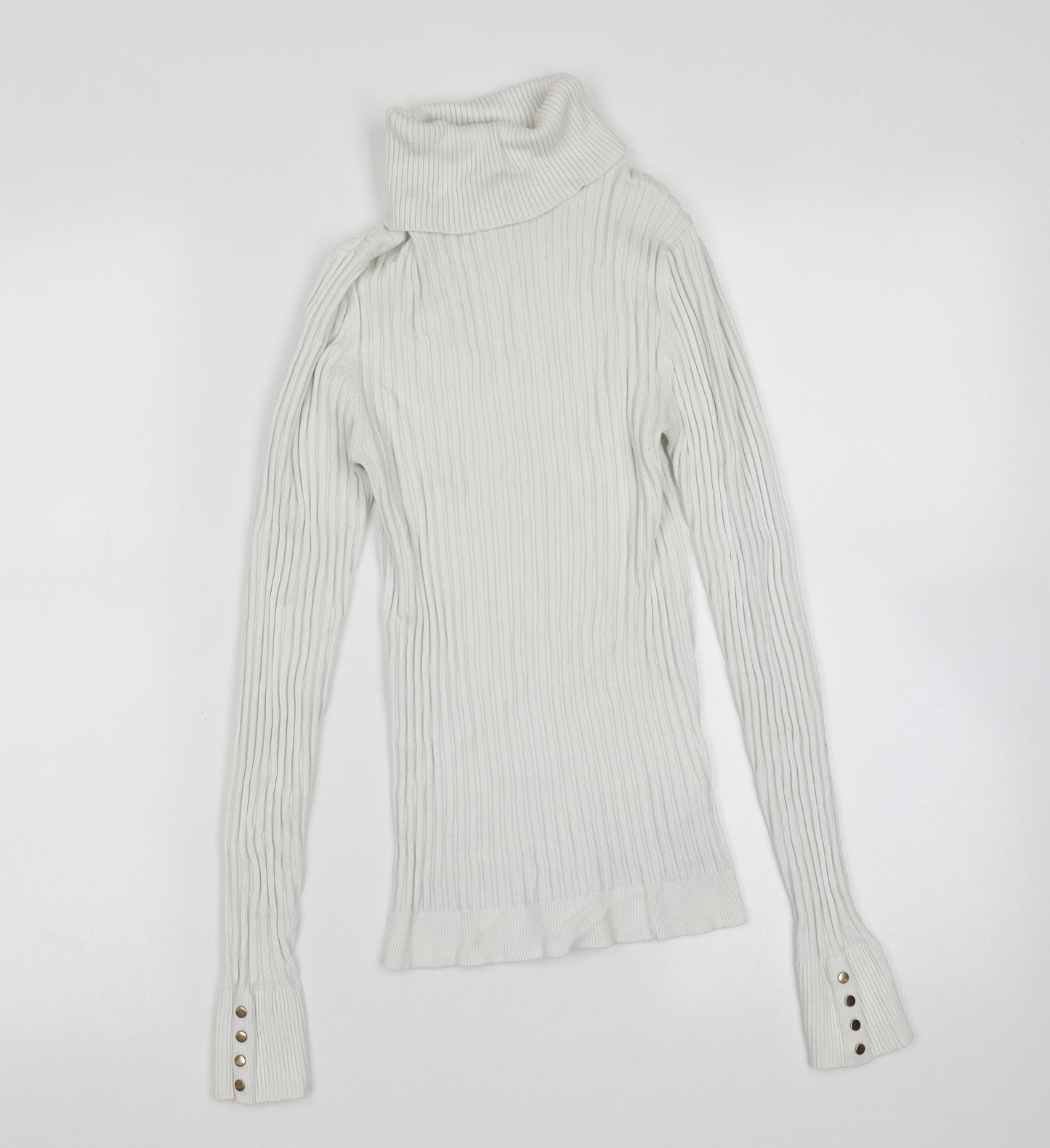 New Look Womens White Roll Neck Striped Viscose Pullover Jumper Size 10