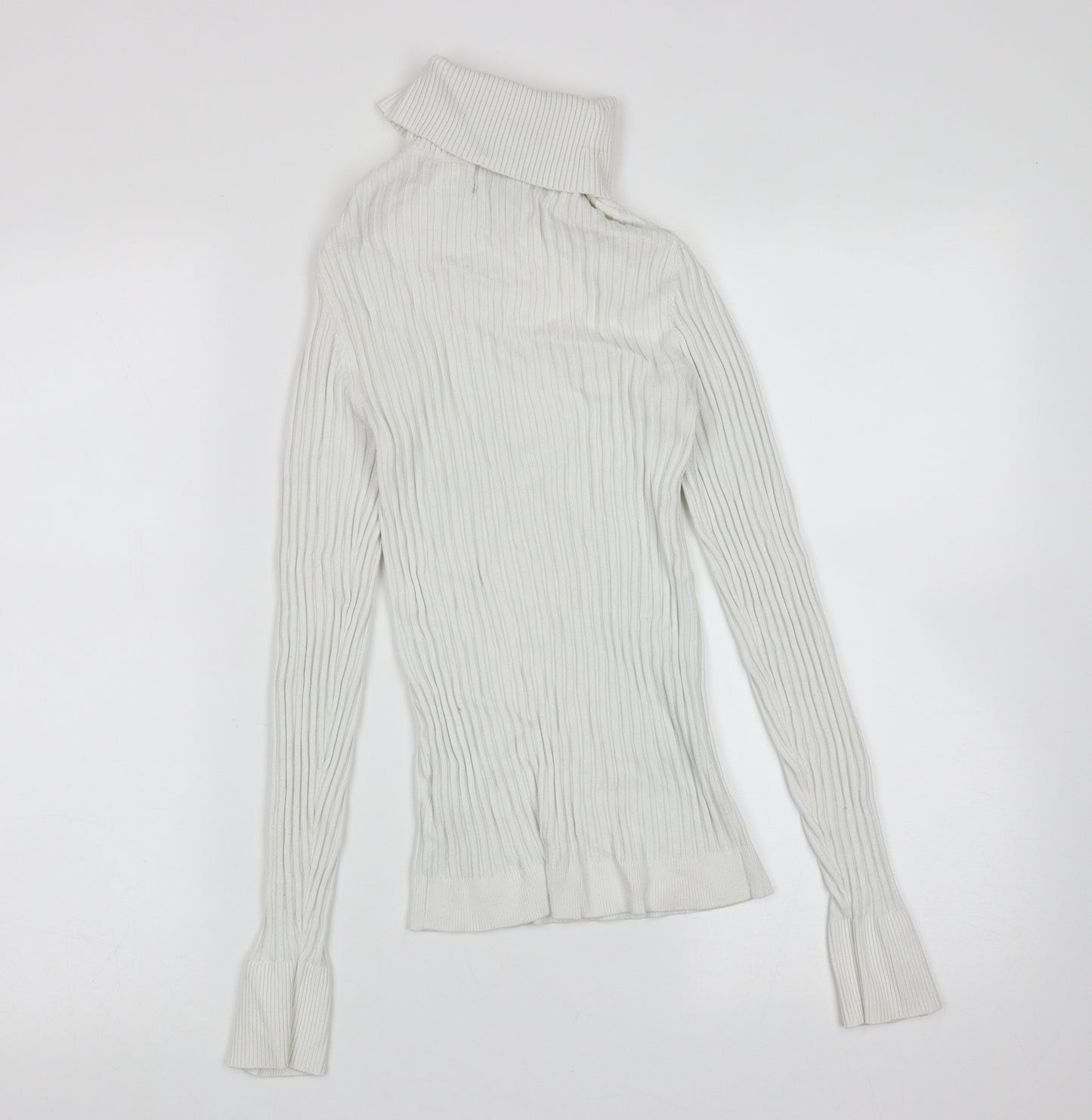New Look Womens White Roll Neck Striped Viscose Pullover Jumper Size 10