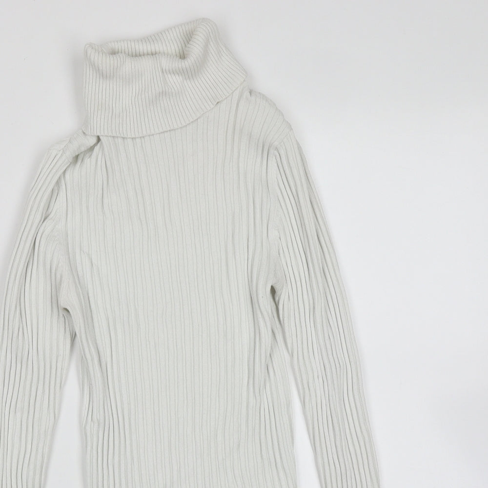 New Look Womens White Roll Neck Striped Viscose Pullover Jumper Size 10