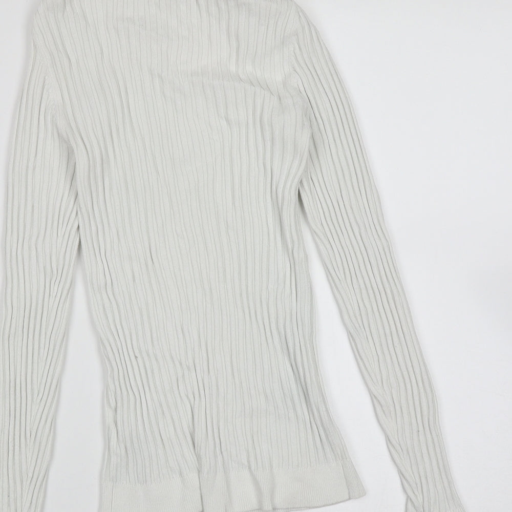 New Look Womens White Roll Neck Striped Viscose Pullover Jumper Size 10