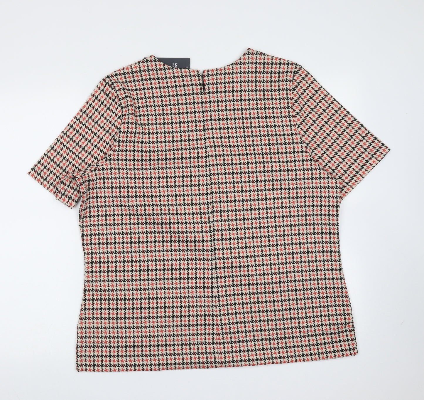 Marks and Spencer Womens Beige Houndstooth Polyester Basic T-Shirt Size 16 Round Neck
