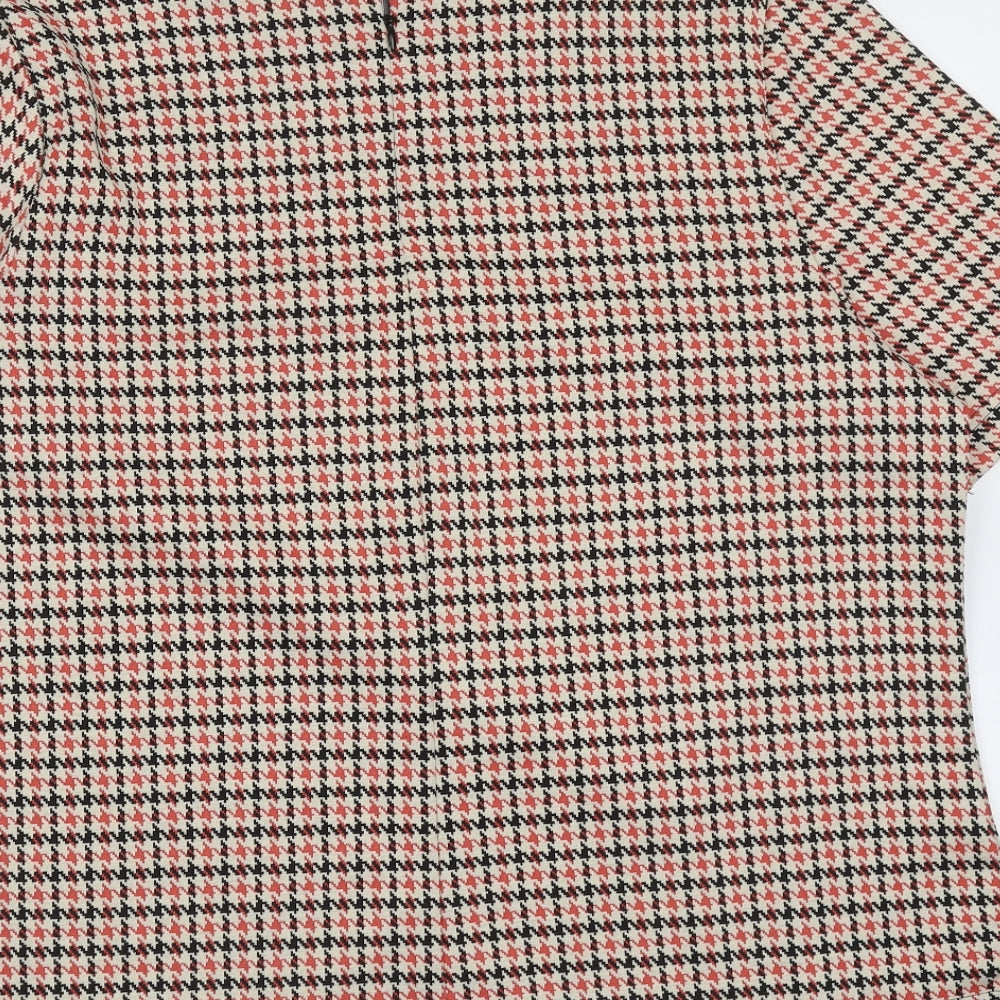 Marks and Spencer Womens Beige Houndstooth Polyester Basic T-Shirt Size 16 Round Neck