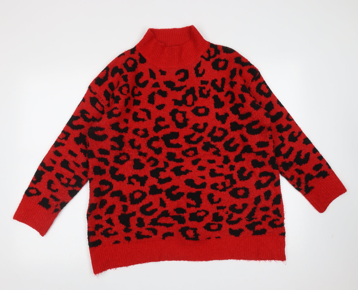 Quiz Womens Red Round Neck Animal Print Acrylic Pullover Jumper Size L