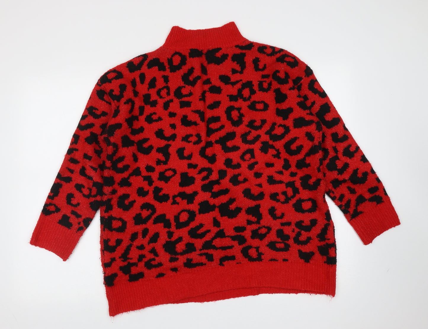 Quiz Womens Red Round Neck Animal Print Acrylic Pullover Jumper Size L