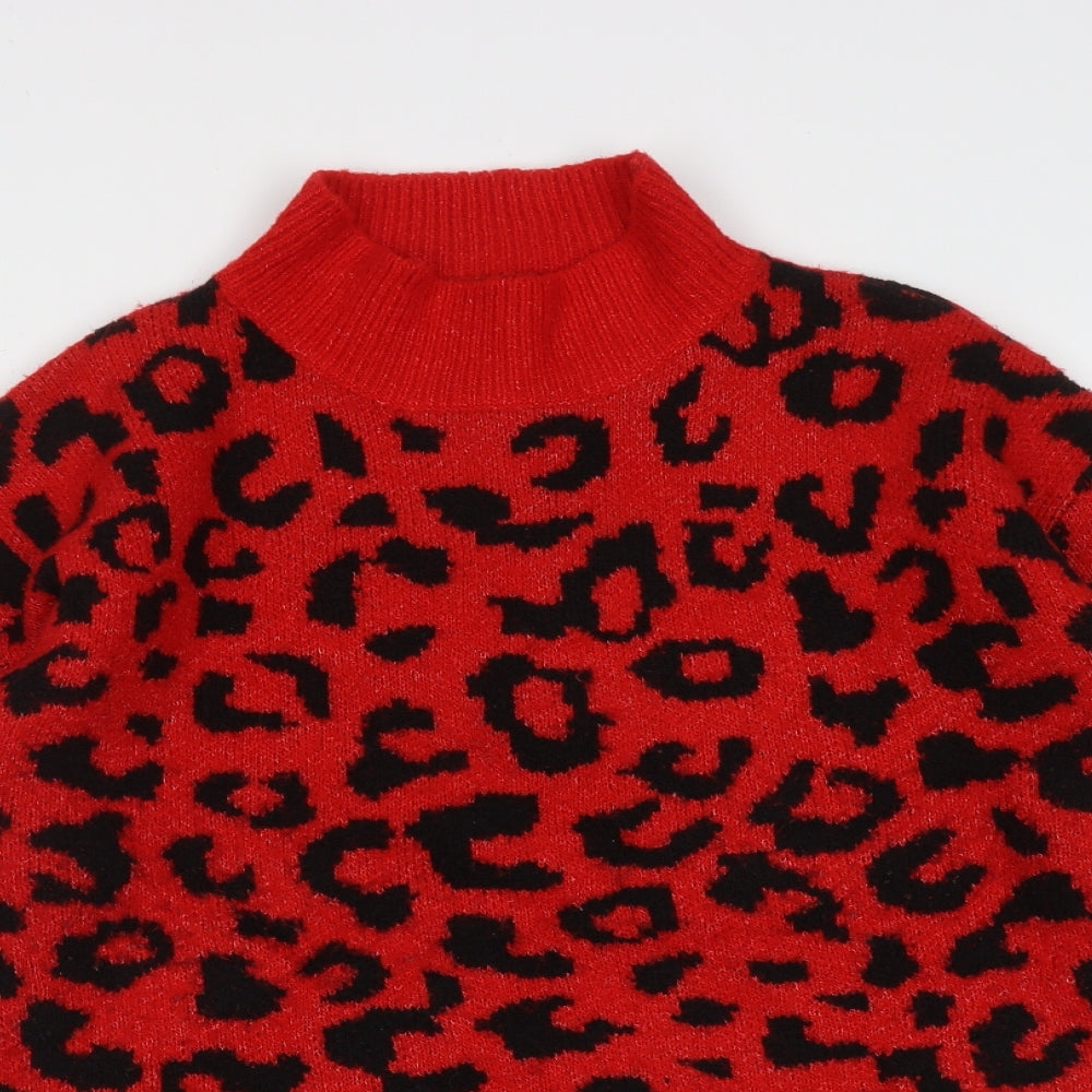 Quiz Womens Red Round Neck Animal Print Acrylic Pullover Jumper Size L