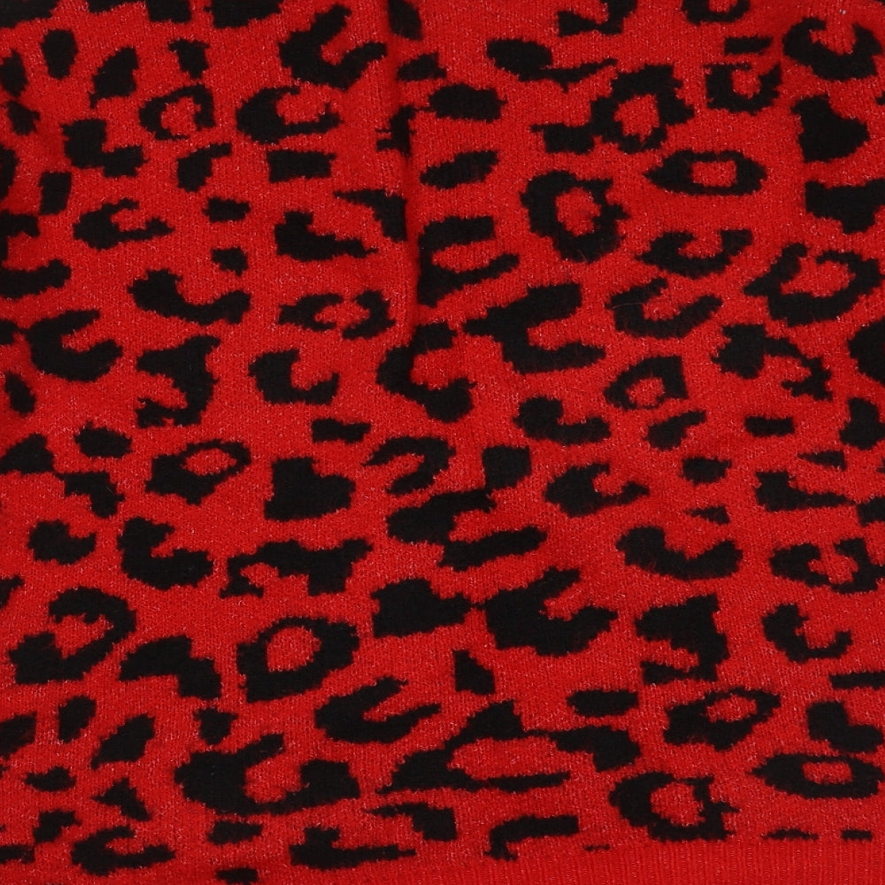 Quiz Womens Red Round Neck Animal Print Acrylic Pullover Jumper Size L